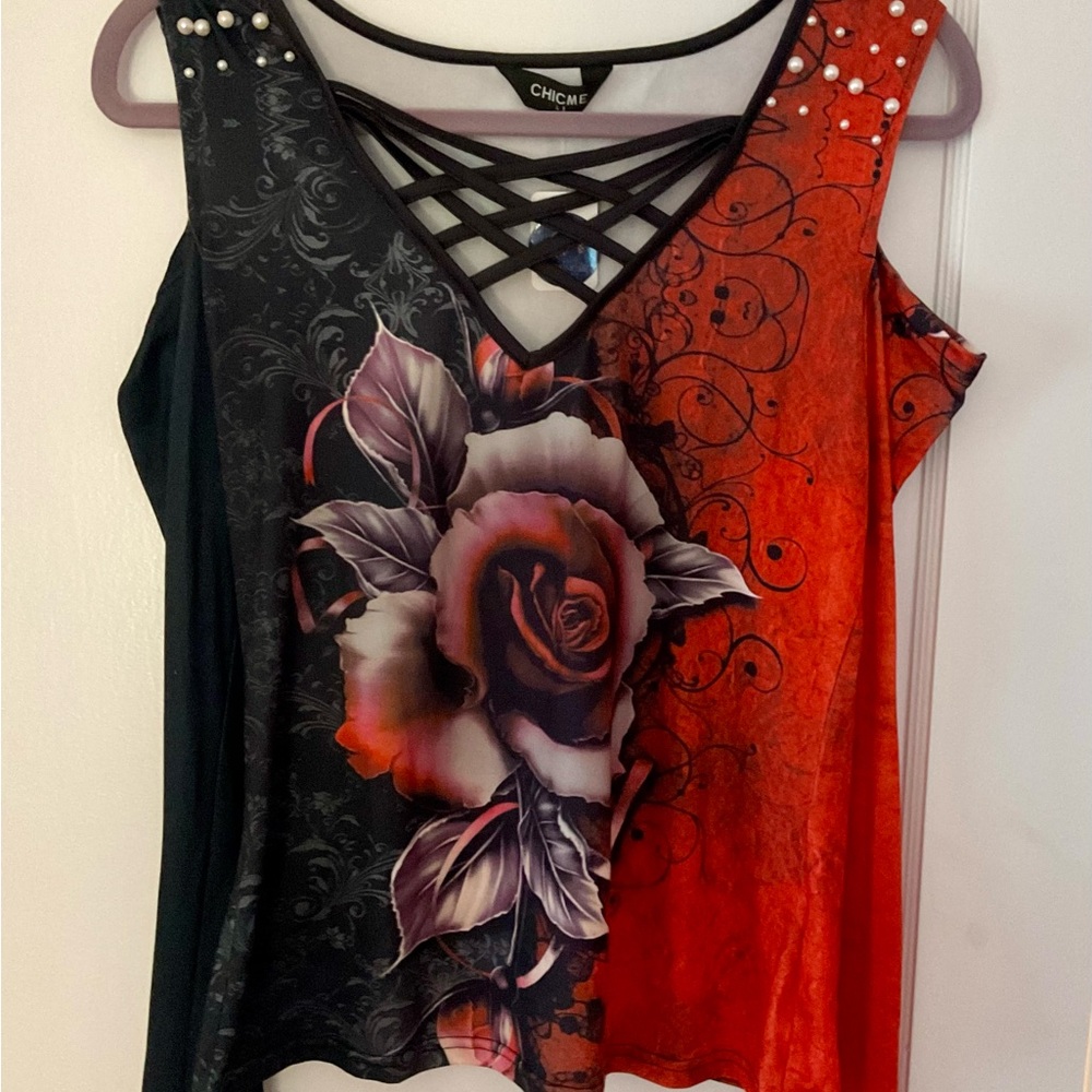 Chic Black and Red Rose Long Sleeve Open Shoulder
